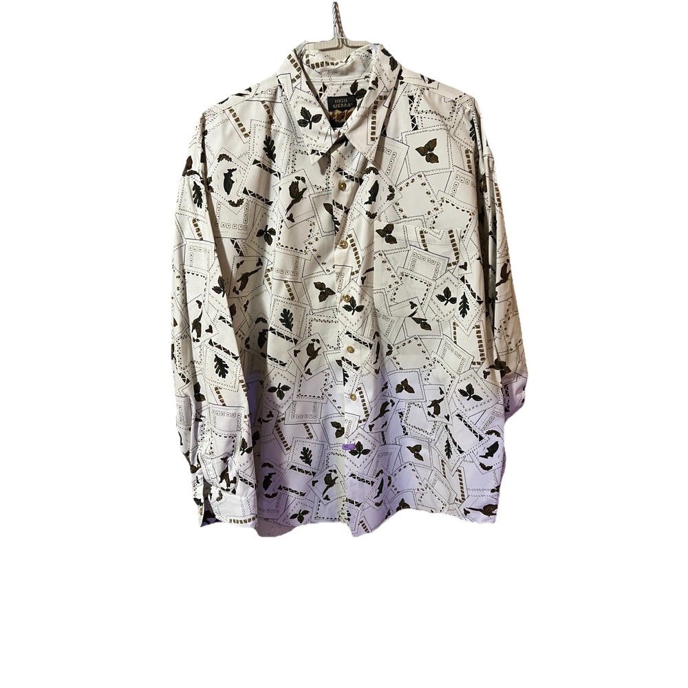 High Sierra Button Down Shirt Mens XL‎ White Excellent Leaf Print Long Sleeve